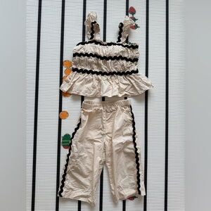 Zara kids Cream and Black Ruffle Trim Capris Set